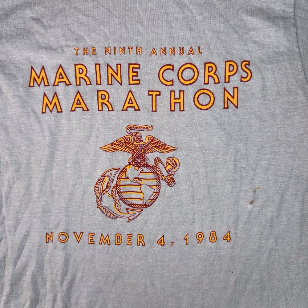80s Marine Corps 9th Annual Marathon Single Stitch T-Shirt Men M Velva Sheen - Picture 2 of 9